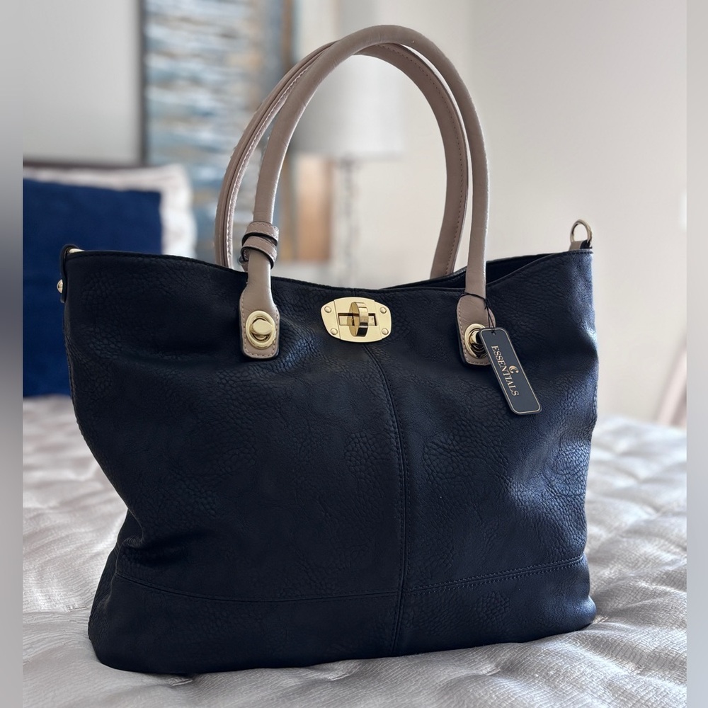 NWT Black Pebbled 3 in 1 Tote Set Crossbody Strap + Coin Wallet + Large Pouch.